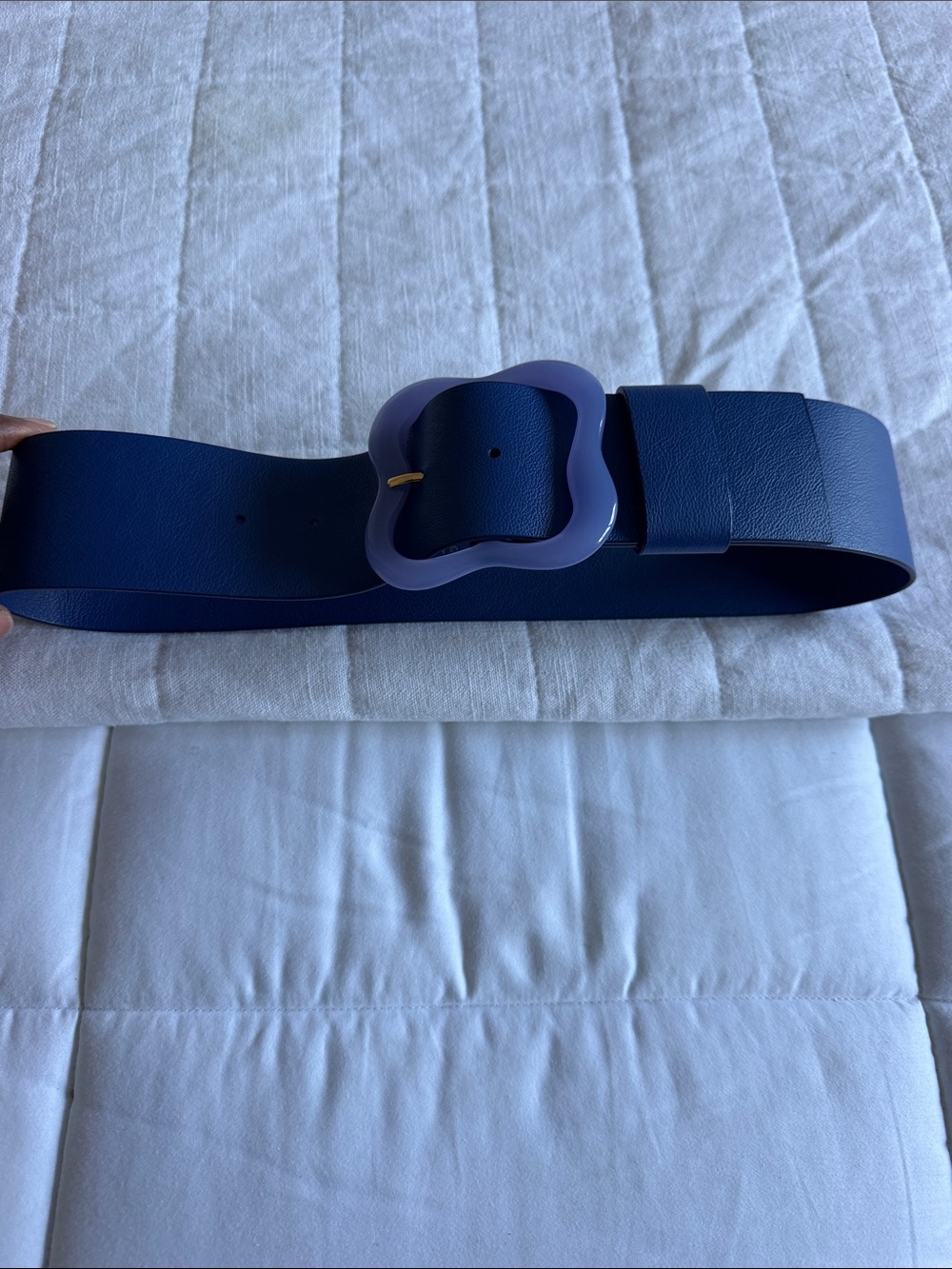 Wide Navy Women's Belt with Lilac Floral Buckle